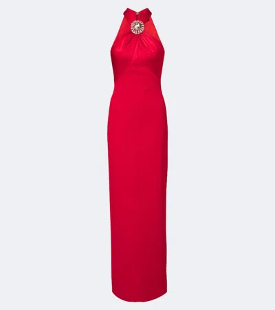 David Koma Embellished Halterneck Satin-trimmed Gown In Red