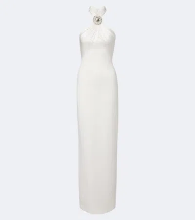 David Koma Embellished Halterneck Satin-trimmed Gown In White