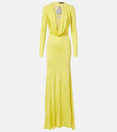 David Koma Embellished Jersey Gown In Yellow