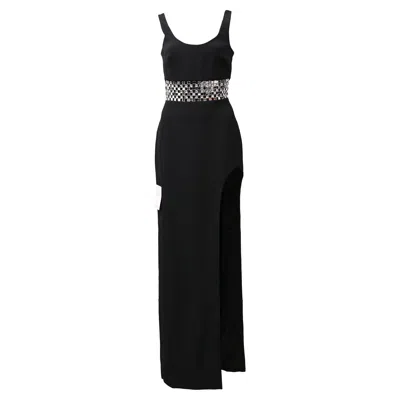 DAVID KOMA EMBELLISHED MAXI CADY DRESS GOWN IN BLACK ACETATE