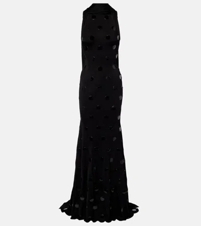 David Koma Embellished Scarf-detail Jersey Gown In Black