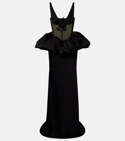 David Koma Embroidered Peplum Gown In Black