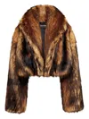 David Koma Oversized Cropped Faux Fur Jacket With V-neck And Wide Collar In Multi