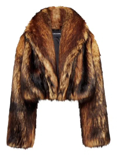 DAVID KOMA FAUX-FUR CROPPED COAT