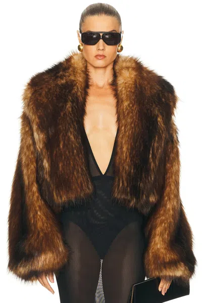 David Koma Faux Fur Oversized Jacket In Brown