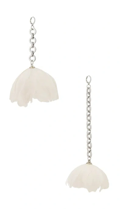 David Koma Feather Flower Asymmetric Earrings In White