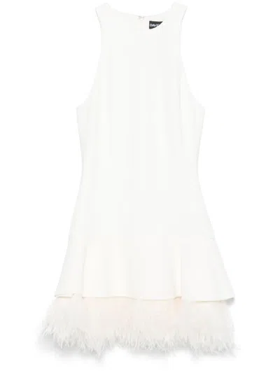 David Koma Cady Mini Dress W/feather Trim In White