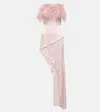 David Koma Feather-trimmed Asymmetric Dress In Pink
