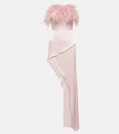 David Koma Feather-trimmed Asymmetric Dress In Pink