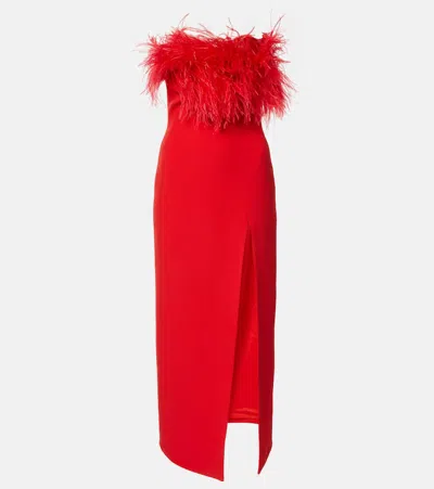 David Koma Feather-trimmed Midi Dress In Red