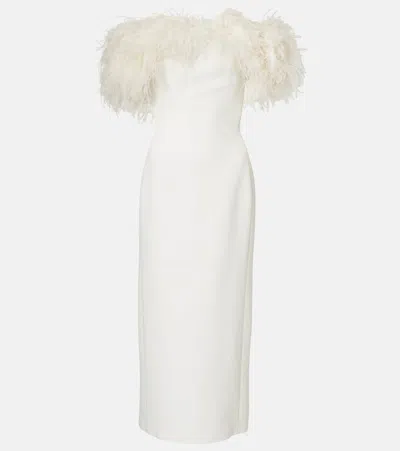 David Koma Feather-trimmed Midi Dress In White