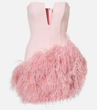 David Koma Feather-trimmed Minidress In Pink