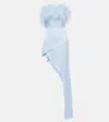 David Koma Feather-trimmed Asymmetric Satin Midi Dress In Blue