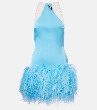 David Koma Feather-trimmed Satin Minidress In Blue