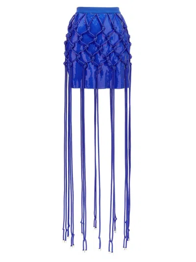 DAVID KOMA FISHNET LAYERED SKIRT WITH SEQUINED DESIGN