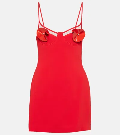 David Koma Floral-appliqué Cut-out Minidress In Red