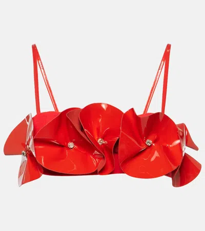 David Koma Faux-flower Appliqué Cropped Top In Red