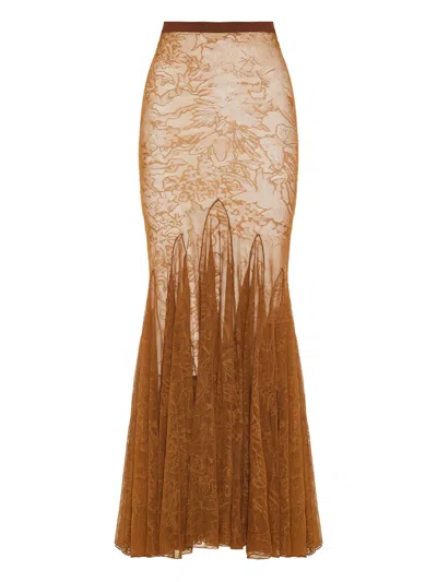David Koma Floral-lace Fishtail Maxi Skirt In Brown