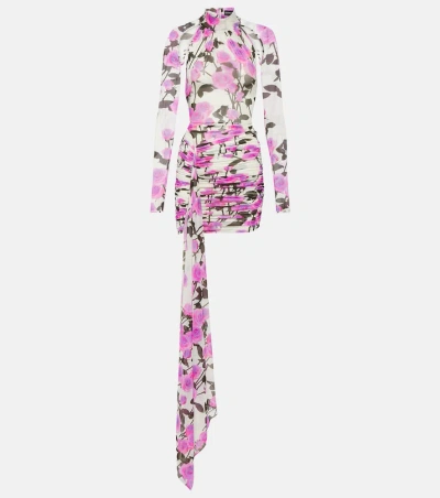 David Koma Floral Ruched Minidress In Pink