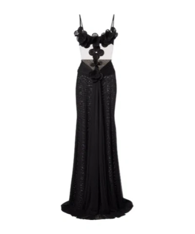 David Koma Floral-appliqué Mesh Gown In Animal Print