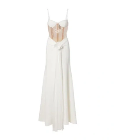 David Koma Floral-appliqué Sequined Bustier Gown In White