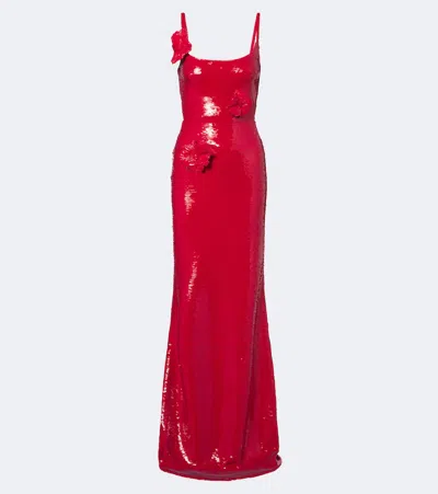 David Koma Floral-appliqué Sequined Gown In Red