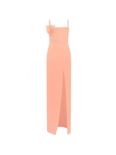 David Koma Floral-appliqué Slit Maxi Dress In Pink