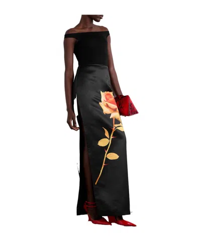 David Koma Floral-print Duchesse-satin Maxi Skirt In Black