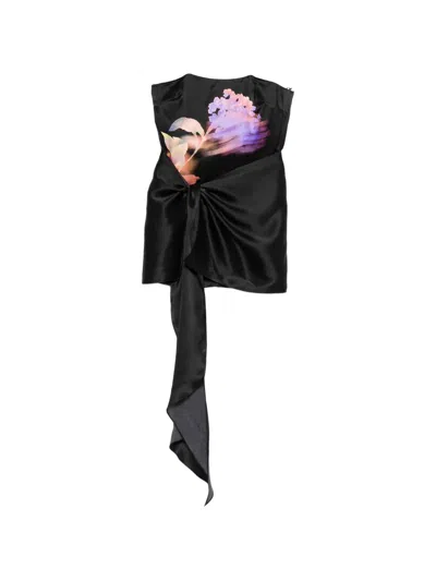 David Koma Floral-print Knot-detail Dress In Black