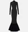 David Koma Flounced Velvet And Jersey Gown In Black