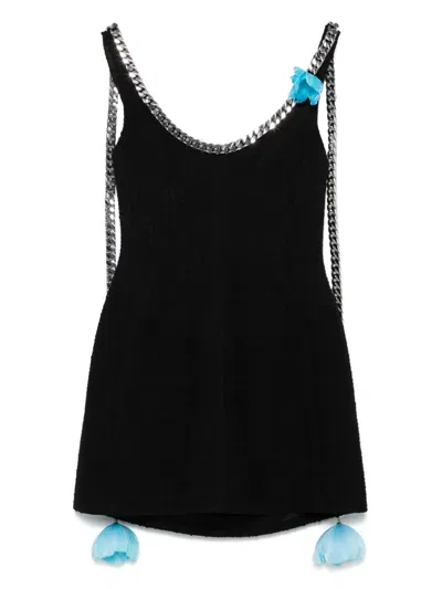 David Koma Flower Chunky Chain Mini Dress In 黑色