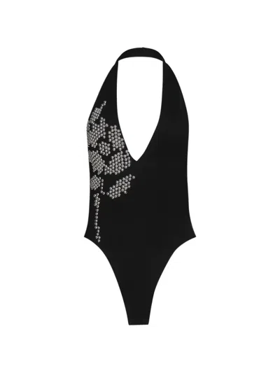 David Koma Flower-detail Halter Bodysuit In Black
