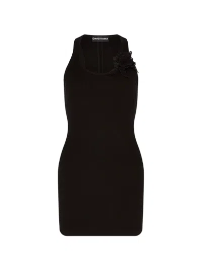 David Koma Flower Detail Mini Dress In Black