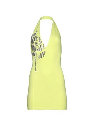 David Koma Flower-embellishment Halterneck Mini Dress In Yellow