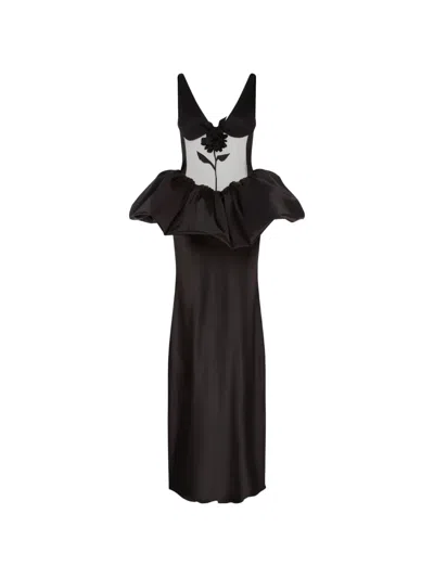 David Koma Flower Ruffled Maxi Dress In Black