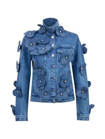 David Koma Flower-embellishment Denim Jacket In Blue