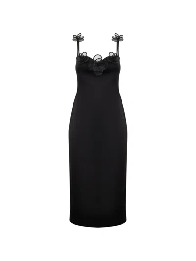 David Koma Flower-embellishment Midi Dress In Black