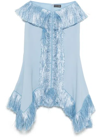 David Koma Fringe-trim Midi Skirt In Blue