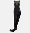 David Koma Fringed Asymmetric Cady Gown In Black