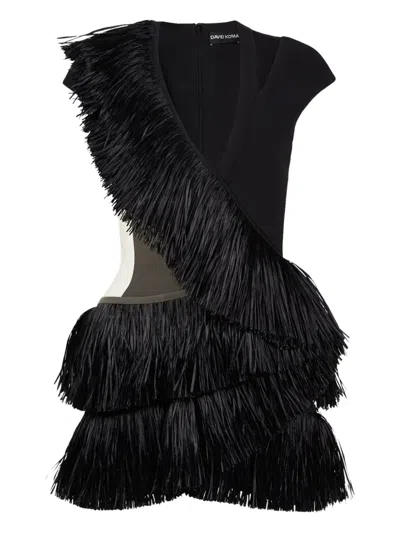 David Koma Fringed Cut-out Minidress In Black