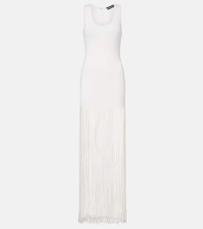 David Koma Fringed Ribbed-knit Maxi Dress In White
