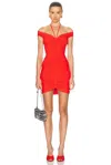 David Koma Front Ruching Off Shoulder Mini Dress In Orange