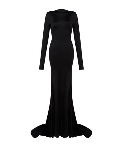 David Koma Gather Detail And Open Back Gown, In Black