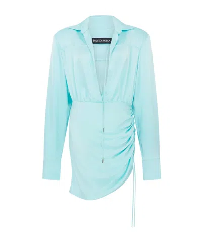 David Koma Gathered-detail Satin Shirt Dress In Blue