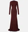 David Koma Gathered Jersey Gown In Burgundy