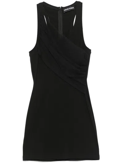 David Koma Gathered-tulle Tank Mini Dress In Black