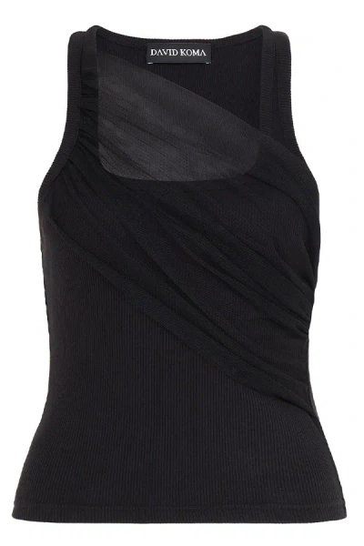 David Koma Gathered Tulle Tank Top In Black