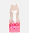 David Koma Gradient Sequined Halter Minidress In Neon Pink