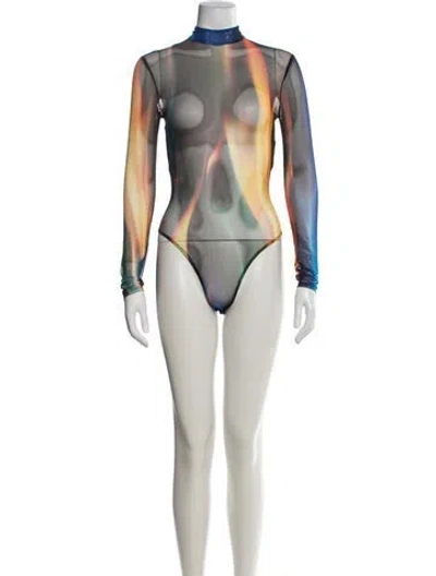 Pre-owned David Koma Graphic Print Mock Neck Bodysuit In Multicolor