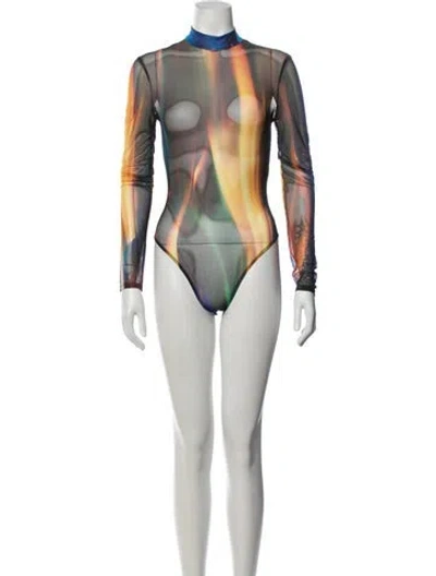 Pre-owned David Koma Graphic Print Mock Neck Bodysuit In Multicolor